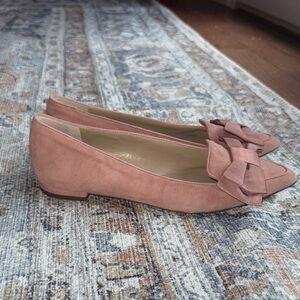 Ann Taylor Women's Pink Leather Suede Loafers with Bow 8M